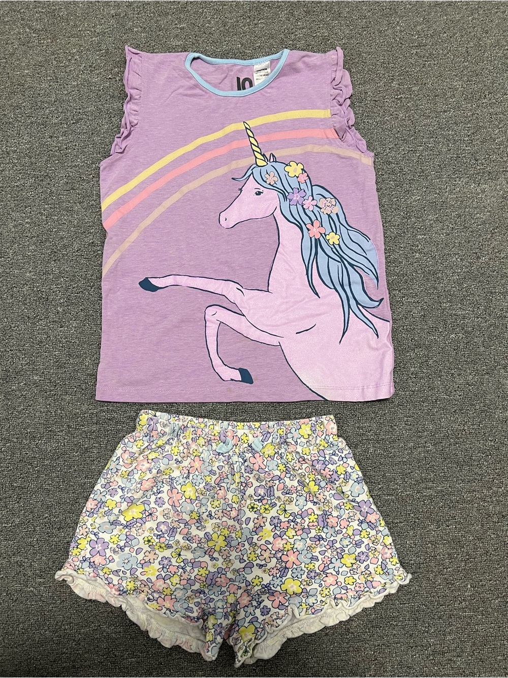 Cotton On Girl’s Lavender Unicorn Tank and Floral Shorts Pajama Set 10T